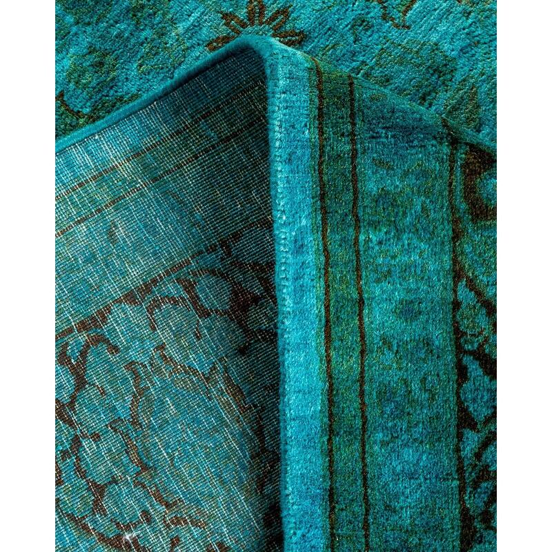 Overton Hand Knotted Wool Vintage Inspired Modern Contemporary Overdyed Blue Area Rug - 6' 0" x 12' 1"