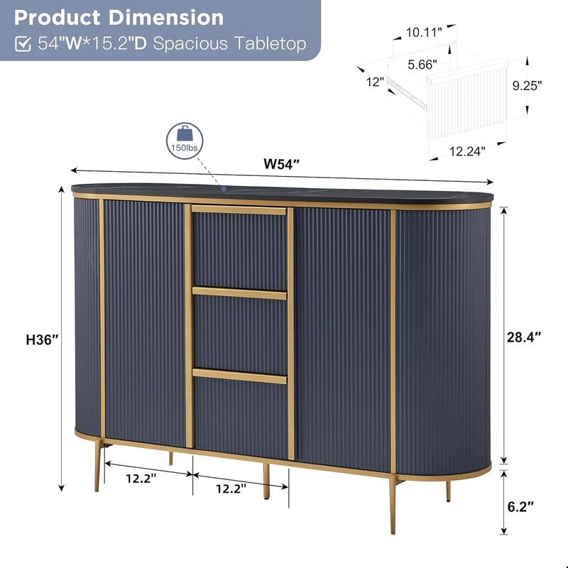 54" Modern Fluted Buffet Cabinet, Buffet Table, Coffee/Wine Bar