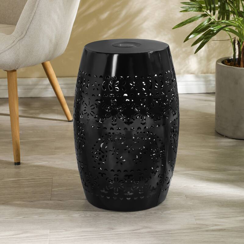 Solar Illuminated Garden Table - Energy Efficient Outdoor Centerpiece With Floral Night Lighting‌ - Black