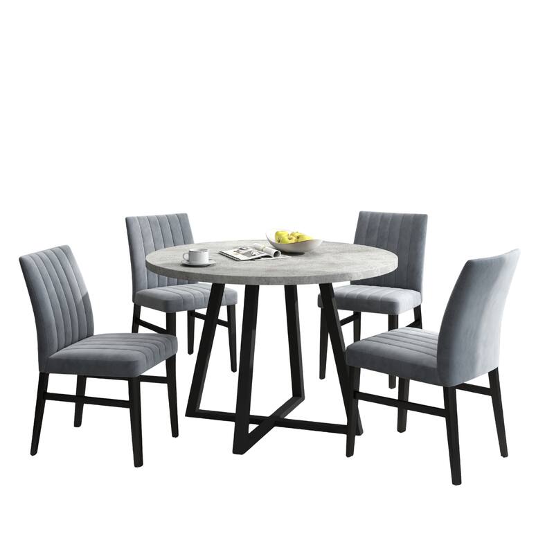 Roundhill Furniture Edo 5-Piece Dining Set, Round Table with 4 Upholstered Chairs,
