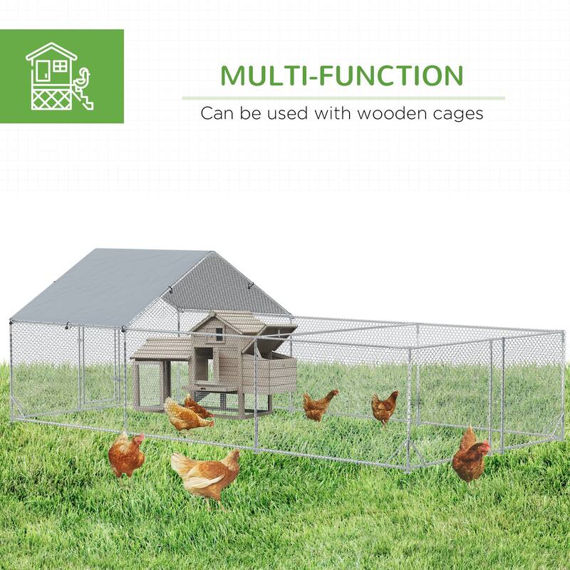 Large Silver Chicken Coop with Galvanized Steel Mesh and Walk-In Design Secure Lockable Door