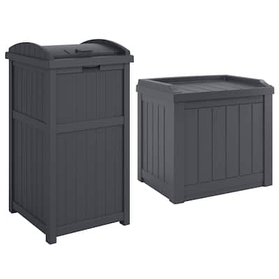 Suncast 22 Gallon Outdoor Small Deck Box & 30 Gallon Trash Waste Bin, Cyberspace - 17.5