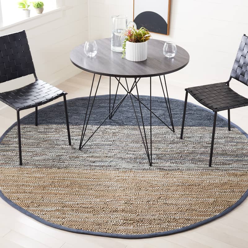 SAFAVIEH Handmade Vintage Leather Joell Modern & Contemporary Leather - 8' Round - Blue/Grey - Runner/Round