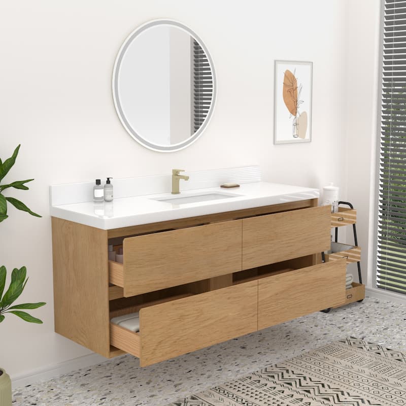 Sylphar 48 in. Toffee Oak Bath Vanity with Undermount Sink, 3 Top Options