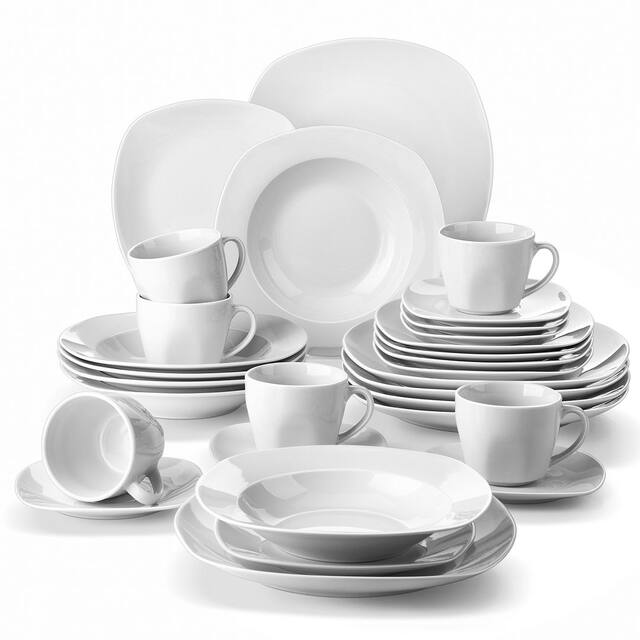 MALACASA Elisa Basic Porcelain Dinnerware Set (Service for 6) - Trimless - 30 Piece