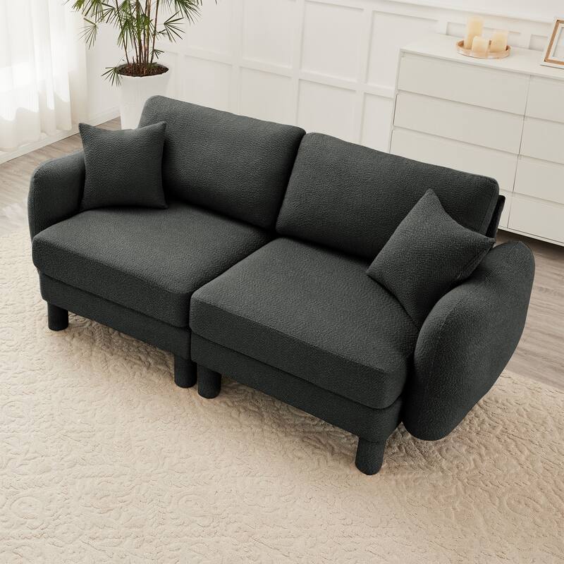 Distinctive Sofa Couch with Shell-Shaped Armrests, 2-seater Loveseat Couch Sofa Couch with Wood Frame - Dark Gray