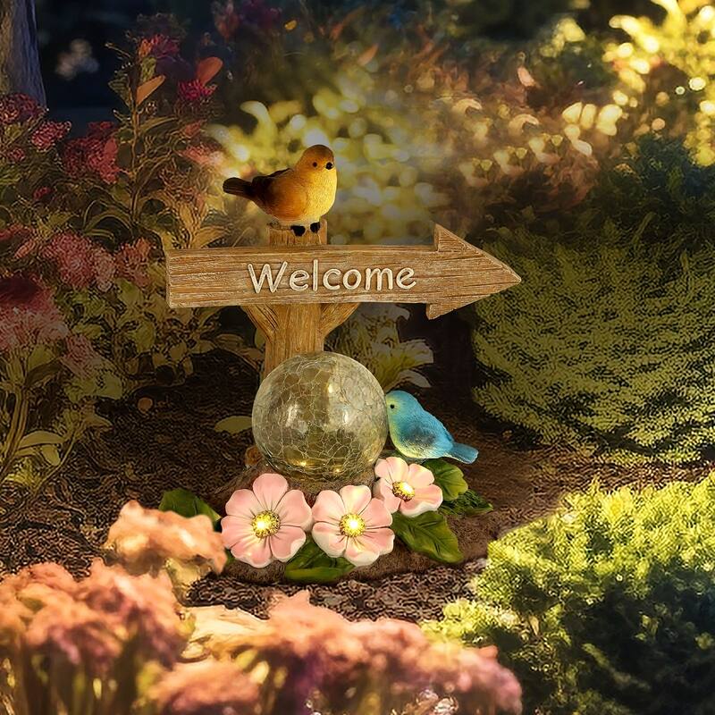 Solar Garden Decor Statues Welcome Sign Sculptures