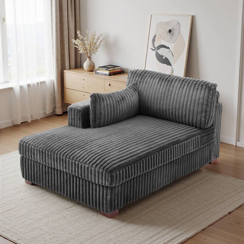UIXE Upholstered Plush Bedroom Lounge Chairs with Right Armrest & Lumbar Pillow - Grey