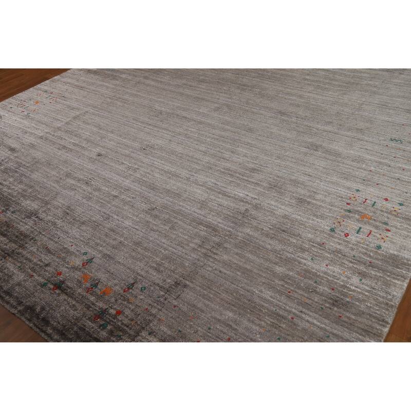 Hand Knotted Oriental 100% Wool Carpet Tribal Tribal Greys & Charcoal Gabbeh Area Rug - 11' 4'' X 8' 11''