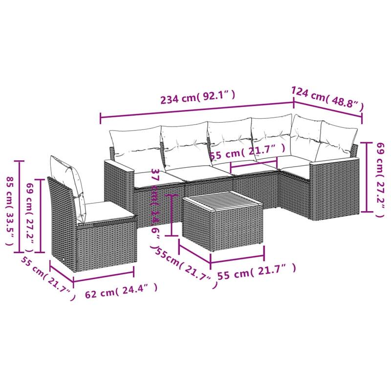 vidaXL Garden Sofa Set Black - 24.4 x 24.4 x 27.2