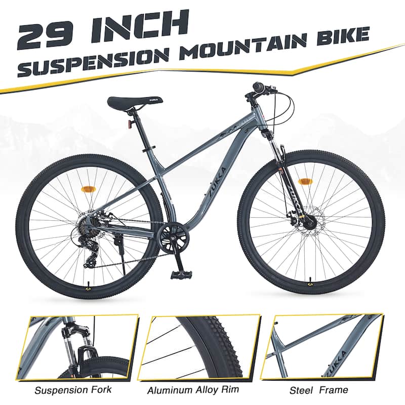 29 Inch Wheels All-Terrain Road Bicycle, 8 Speed Mountain Bike with Suspension Fork & Double Disc Brakes, Steel Frame for Teens