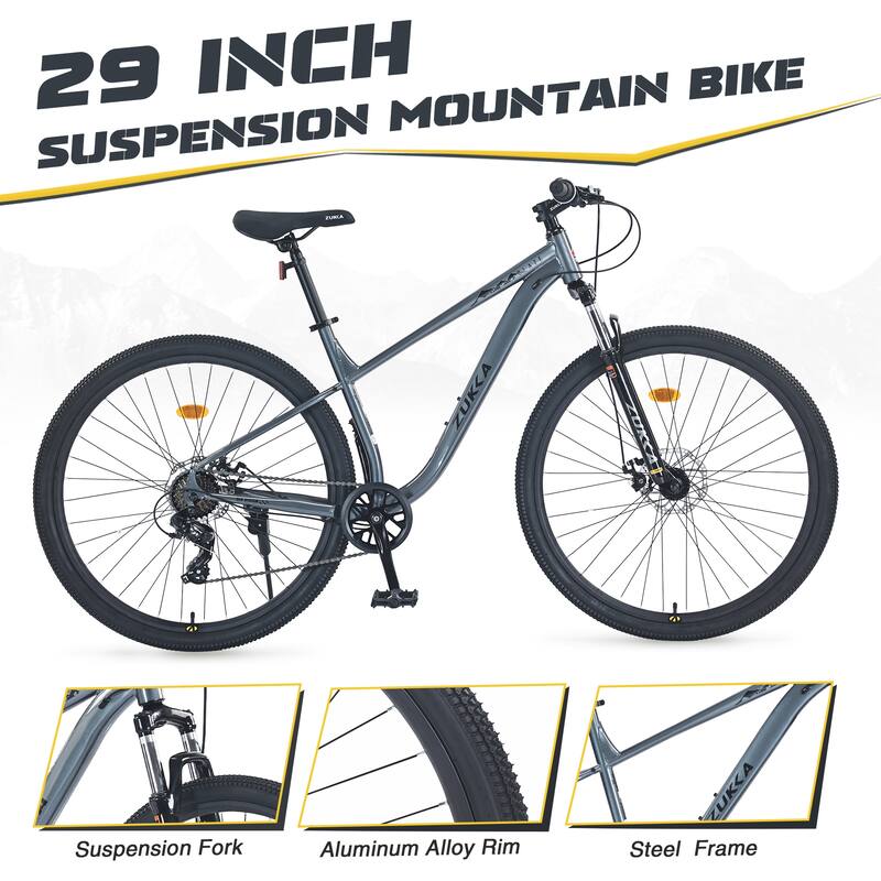 Unisex Mountain Bike - Front Suspension, Steel Frame, Multiple Speeds - 29