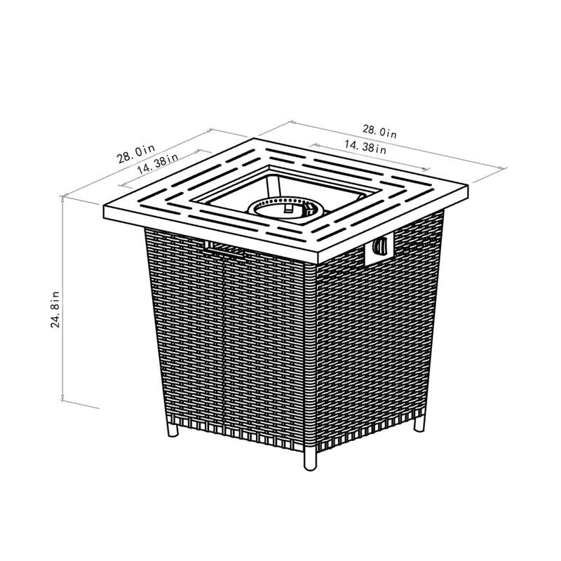 28" Propane Gas Fire Pit Table 50000 BTU Square Steel Fire Pit Black
