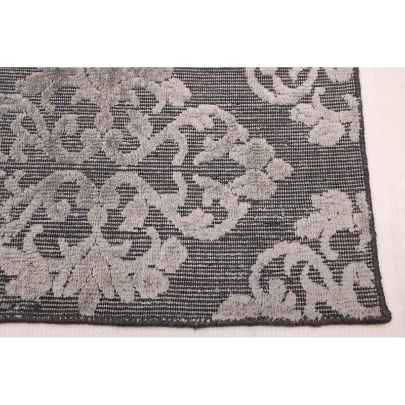 ECARPETGALLERY Hand Loomed Elysian Dark Grey Viscose, Wool Rug - 6'8 x 9'9