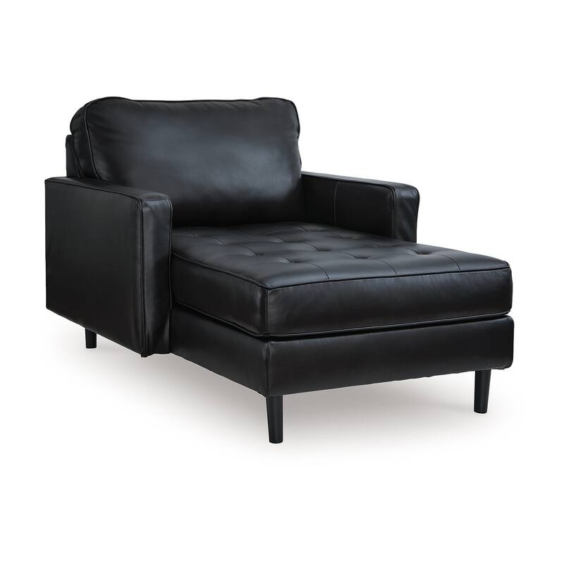 Bryc Chaise Lounge Chair, Classic Black Real and Faux Leather, 64 Inch