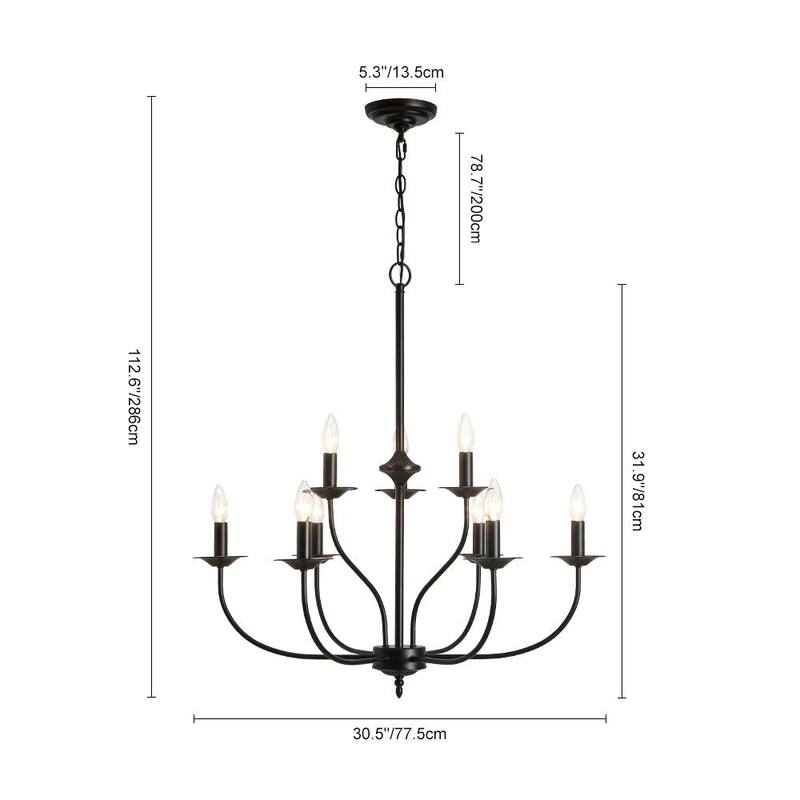 Retro 9-Light Dimmable Candle-style Metal chandelier - 30.5in