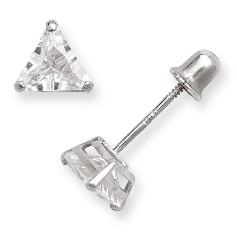 Curata 14k Gold 5mm Trillion-shape Cubic Zirconia Stud Screw-back Earrings - White