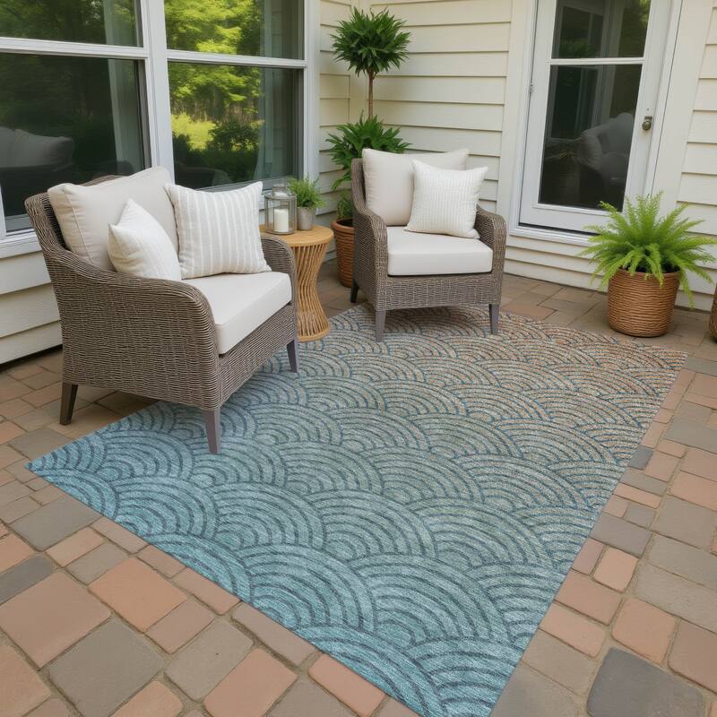 Machine Washable Indoor/ Outdoor Contemporary Poppy Chantille Rug - Teal - 9' x 12'