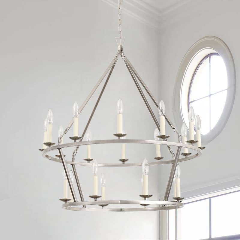 Farmhouse 20-Light Candle Style Wagon Wheel Chandelier - 33.5" x 82.5"(LxH)