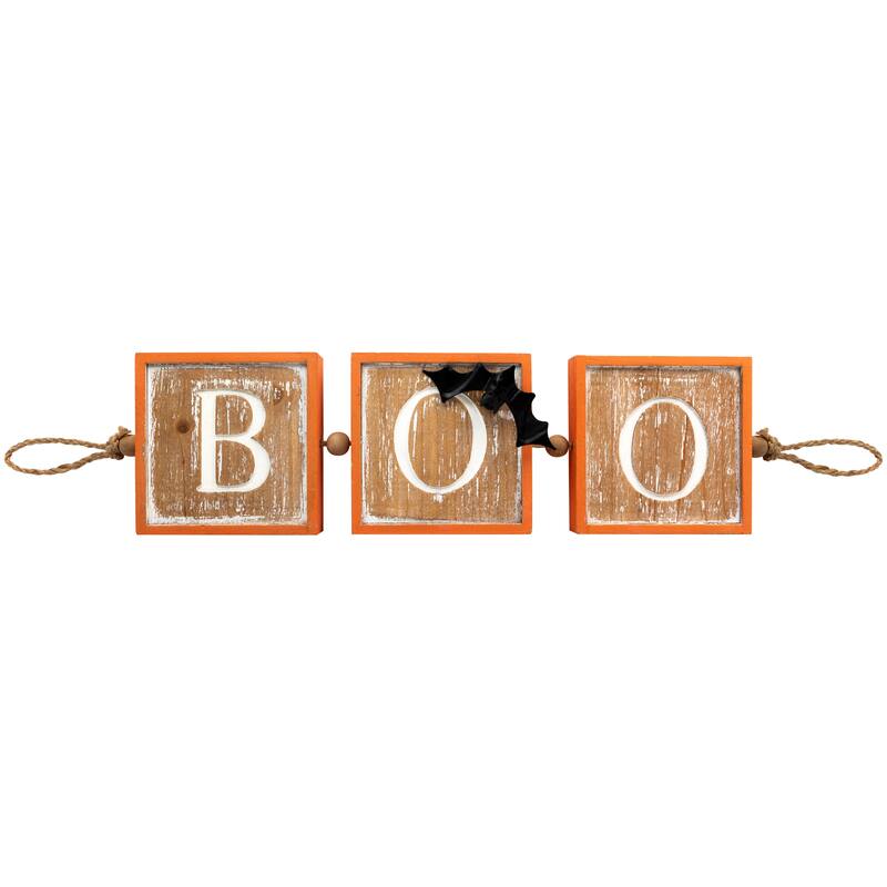 27.5" Beige and Orange BOO Halloween Hanging Banner