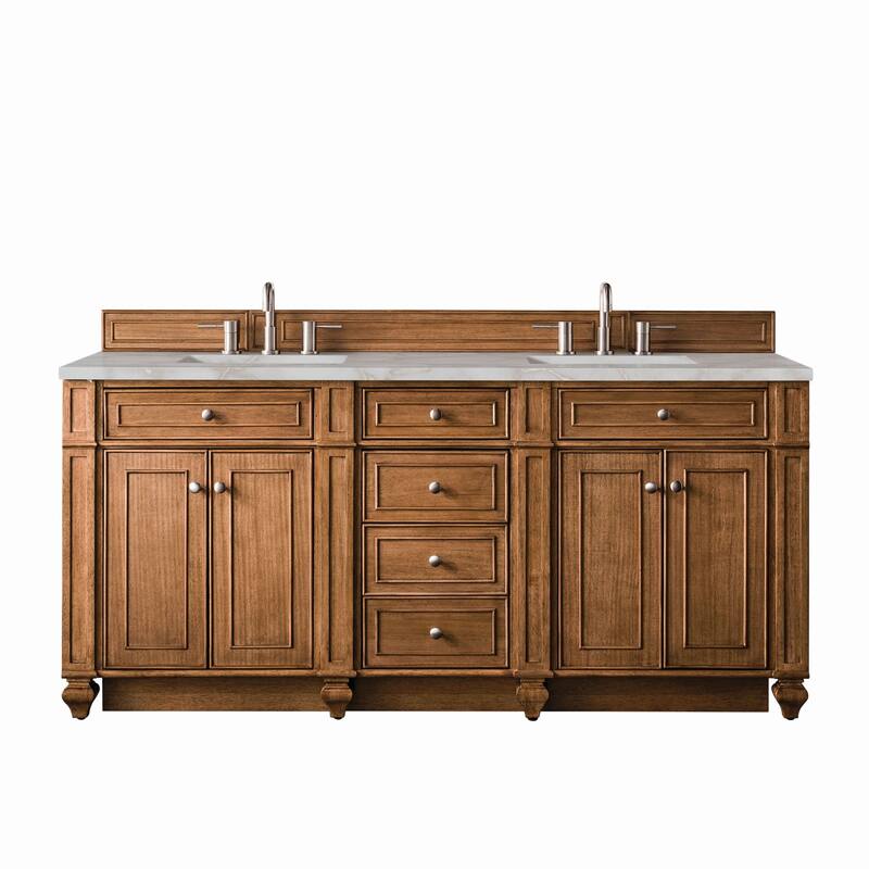 James Martin Vanities 157-V72-3VSL Bristol 72" Double Basin Walnut - Saddle Brown