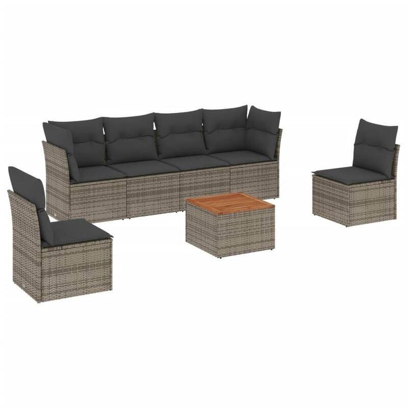 vidaXL Patio Sofa Set with Cushions Outdoor Furniture 7 Piece Poly Rattan - 21.7 x 21.7 x 14.6