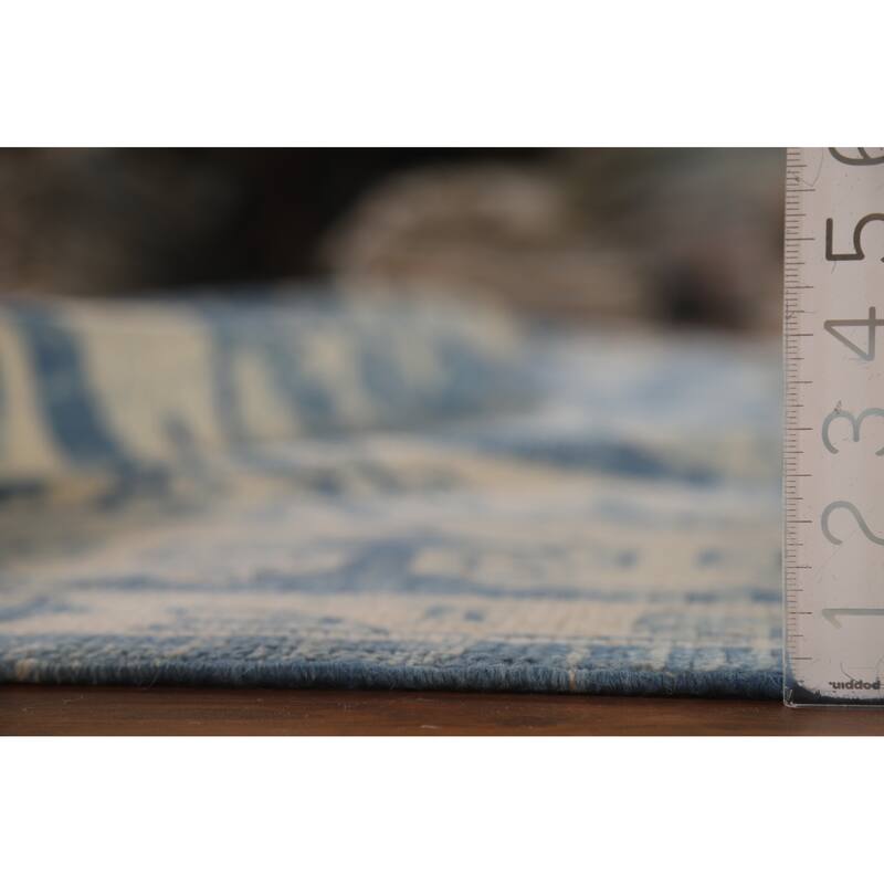 Hand Knotted Oriental 100% Wool Carpet Transitional All-Over Navy Blue & Blues Oushak Area Rug - 14' 9'' X 10' 0''