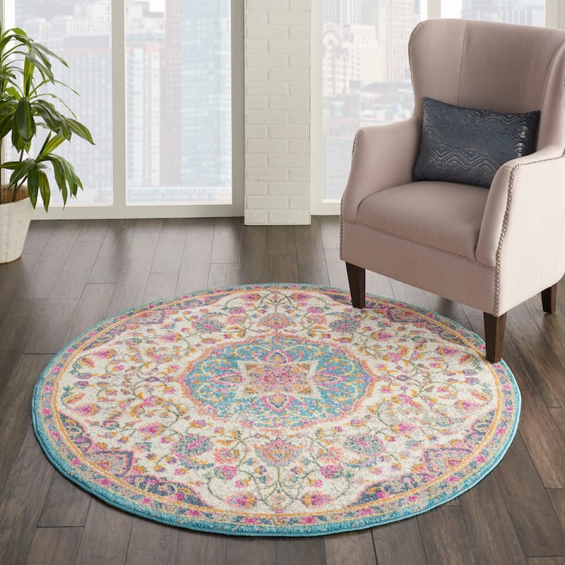 Nourison Cayuga Medallion Area Rug - 4' Round - Ivory/Blue - Round