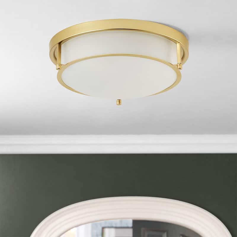 13-Inch Farmhouse Flush Mount Round Ceiling Light Fixture for Hallway - Gold
