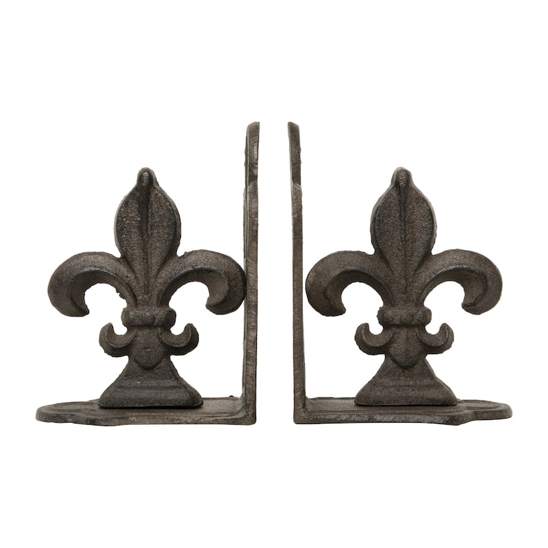 Decorative Fleur de Lis Bookends, Set of 2 - 7" - Brown
