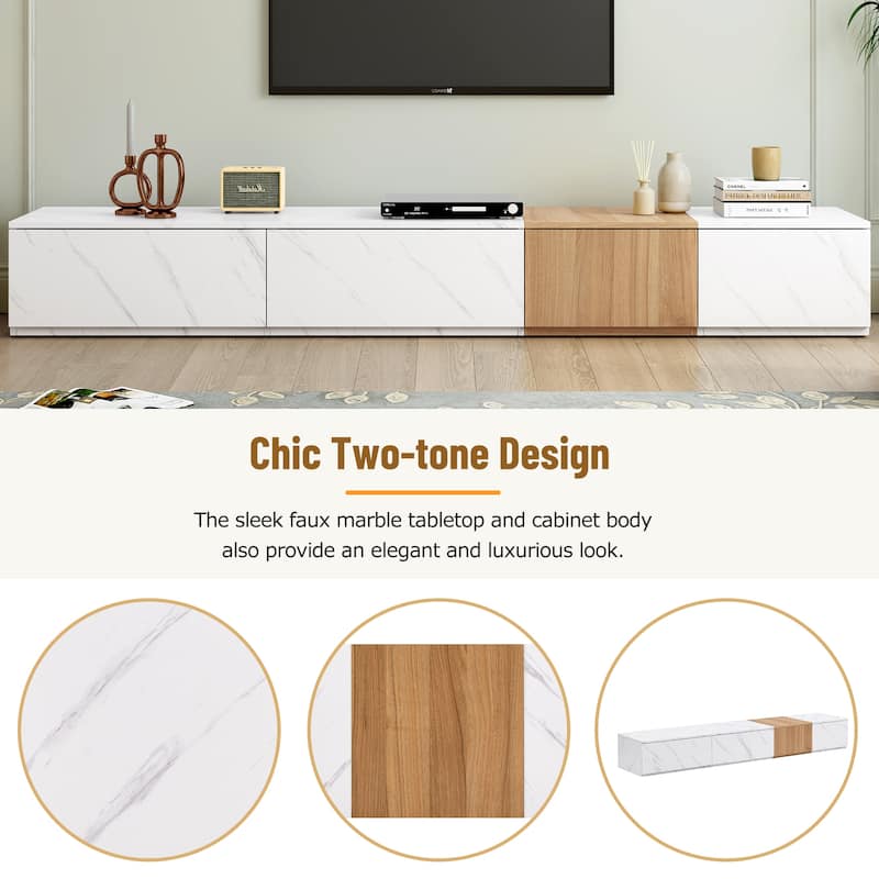 Modular TV Stand for TVs up to 88'' with Faux Marble, 4 Storage Drawers, Modern Media Console for Living Room