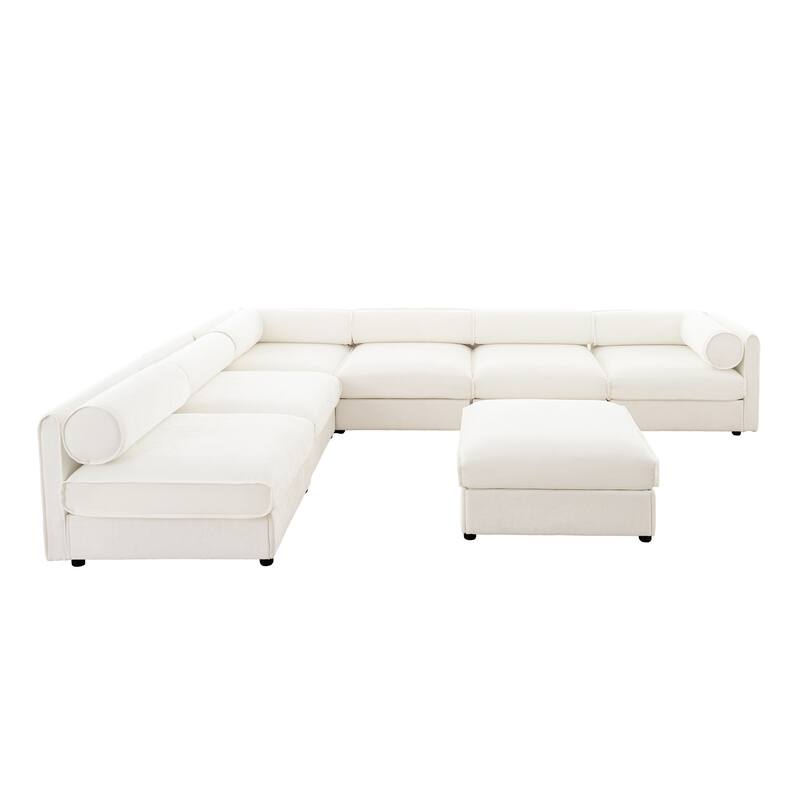 Modern Large Modular Sectional Sofa with Storage Ottoman and Cylindrical Backrest for Living Room or Guest Room