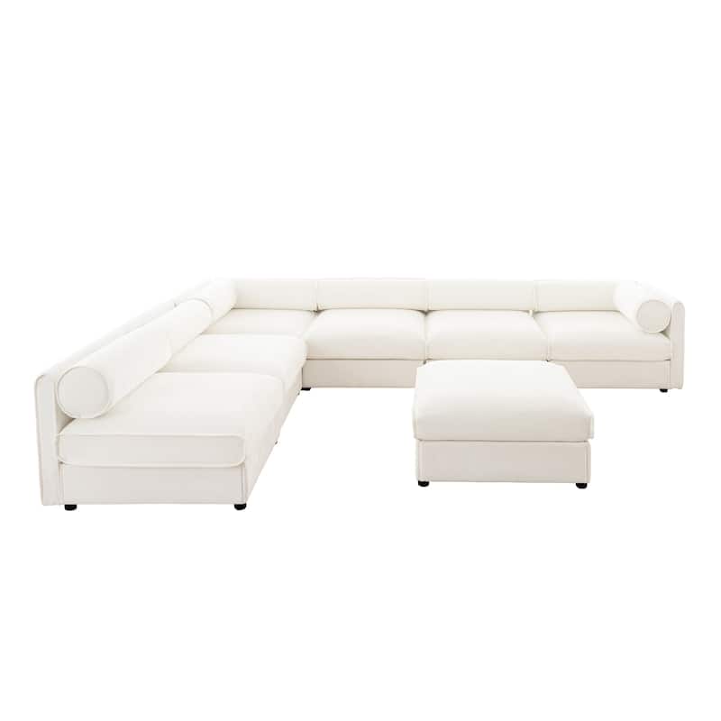 Oversized L Shaped Sectional Sofa Modular Chenille Couch with Storage - White+1 Armrest