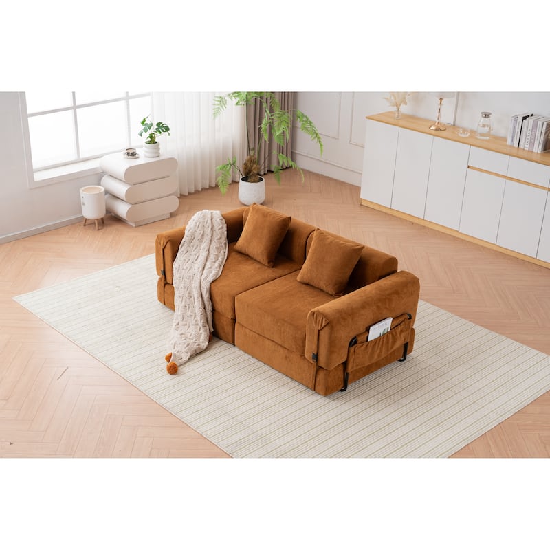 Folding Chaise Longue Sofa Fold Out Loveseat Floor Couch, Convertible Sleeper Sofa Bed Modular Leisure Sofa