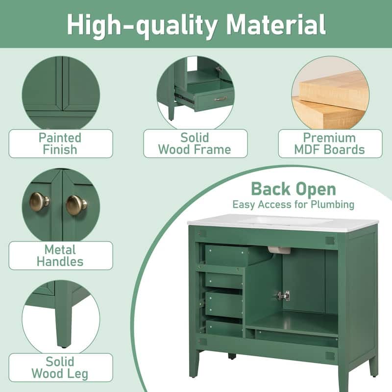 36" Bathroom Vanity with Sink, Soft-Closing Door, 4 Drawers