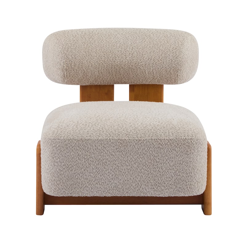 Christopher Knight Home - Mid-Century Fabric Accent Chair with Curved Backrest and Solid Rubberwood Frame