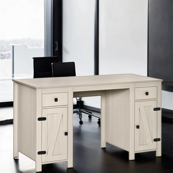 Wood Home Office Desk with 2 Drawers and 2 Cabinets - Bed Bath