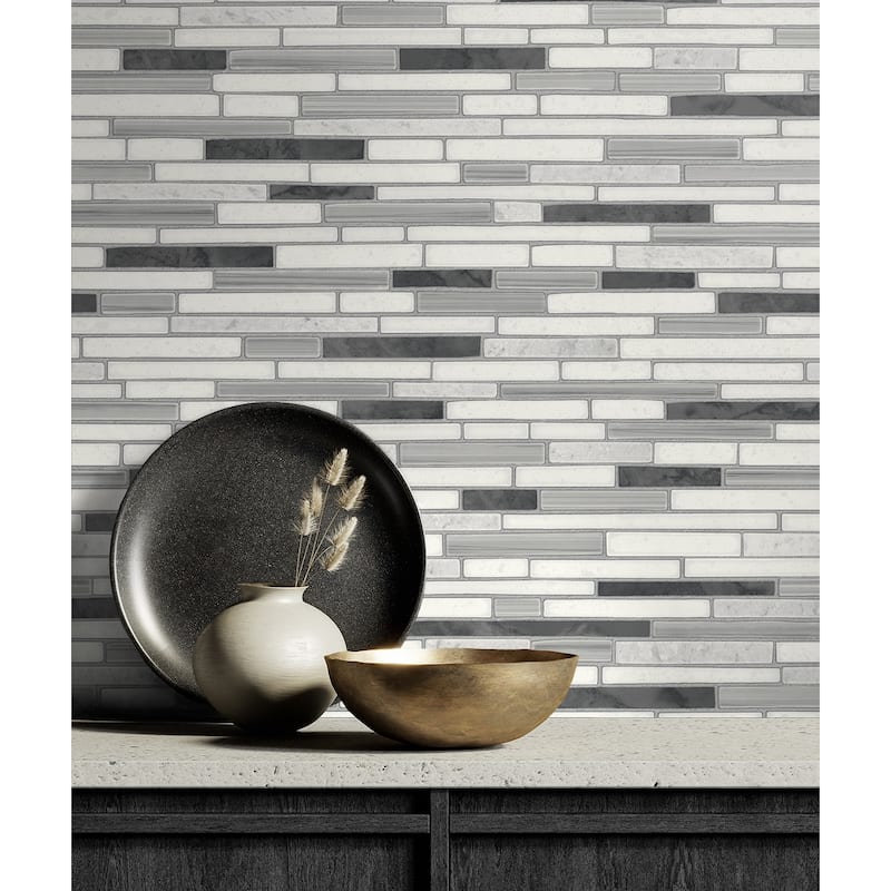 NextWall Faux Mosaic Strip Tile Peel and Stick Wallpaper