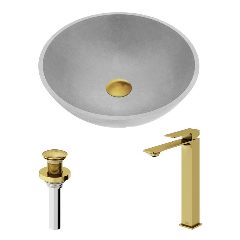 VIGO Ravenna 16"L x 16"W Concrete Vessel Sink and Dunn 11"H Faucet Set