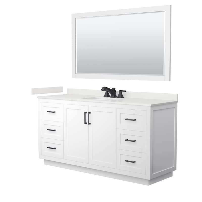 Miranda 66-inch Single Vanity, Quartz Top, 58-inch Mirror - White, Black Trim, White Quartz Top