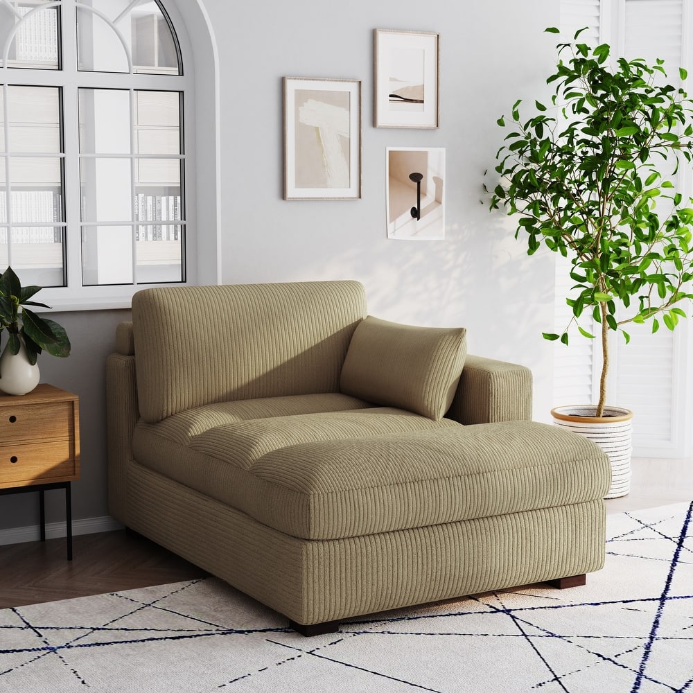 Oversize Corduroy Chaise Lounge Modular Sectional Sofa with Pillow