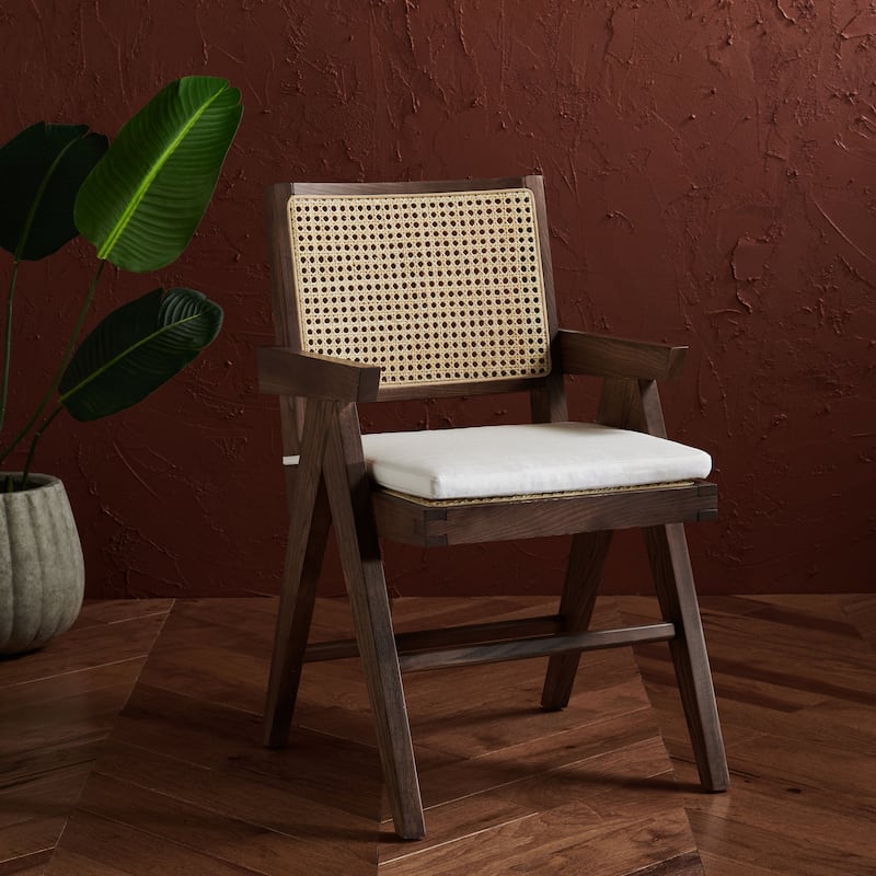 SAFAVIEH Couture Maiju Rattan Arm Chair - 21 In. W x 23 In. D x 34 In. H - 21Wx23Dx34H - Walnut/Natural