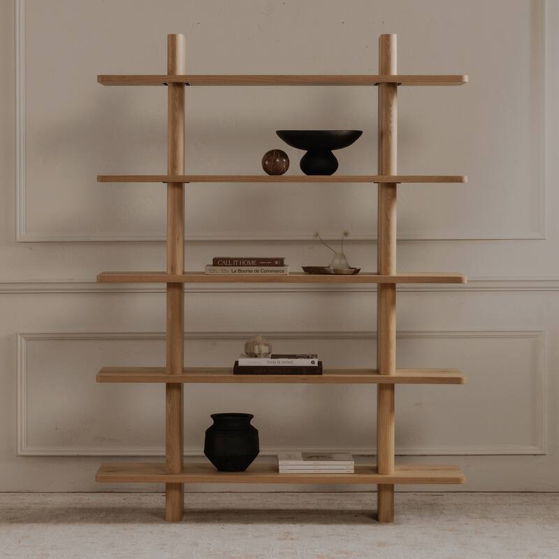 NADAAL STUDIOS Thalor Bookshelf, Large Dark Oak with Bullnose Vertical Supports, Rounded Edges Metal Detail, Dark Brown