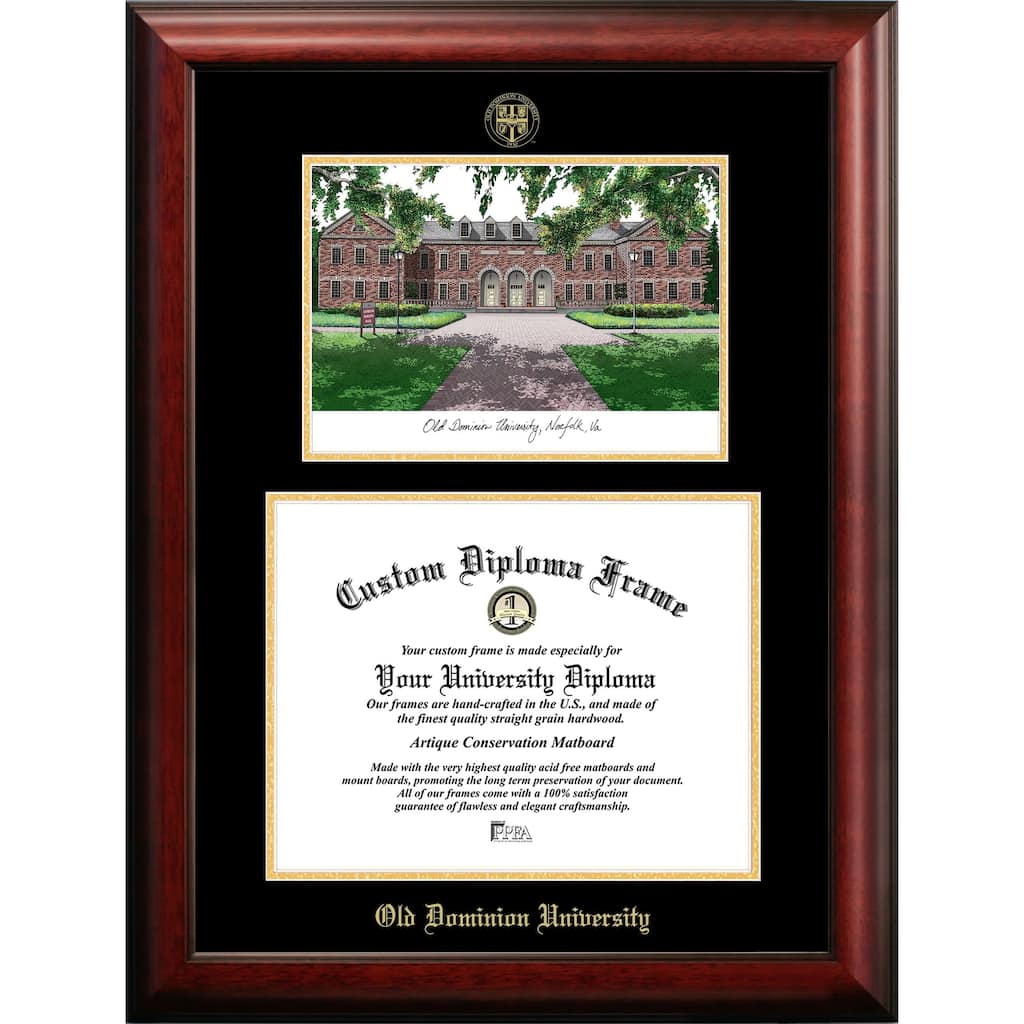 Old Dominion 14w x 11h Gold Embossed Diploma Frame with Campus Images Lithograph