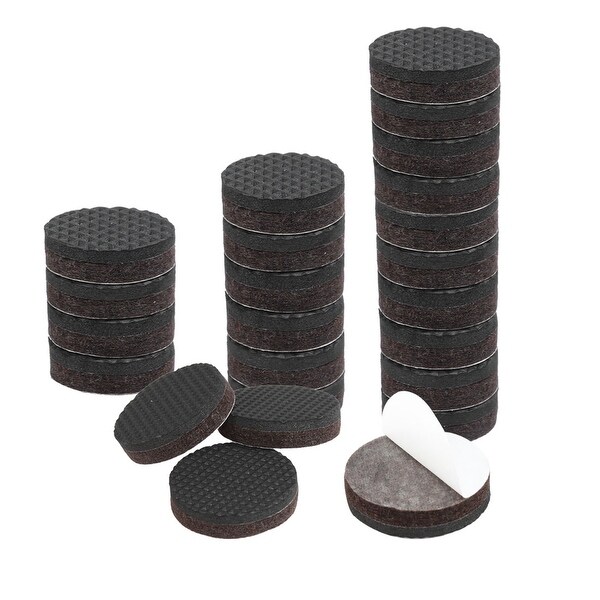 Furniture Felt Pads Grippers Round 1 1/8" Self Stick Anti Slip Brown 24pcs