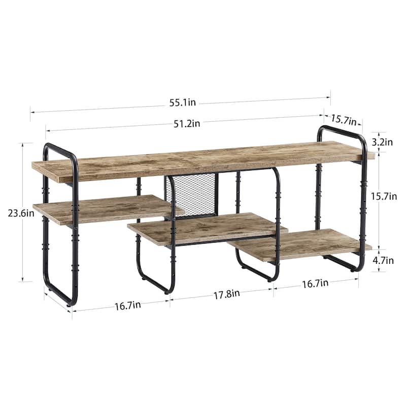 VECELO 55/63/71 Inch Industrial TV Stand with Open Storage for TV up to 71 inch Entertainment Center TV Console Table