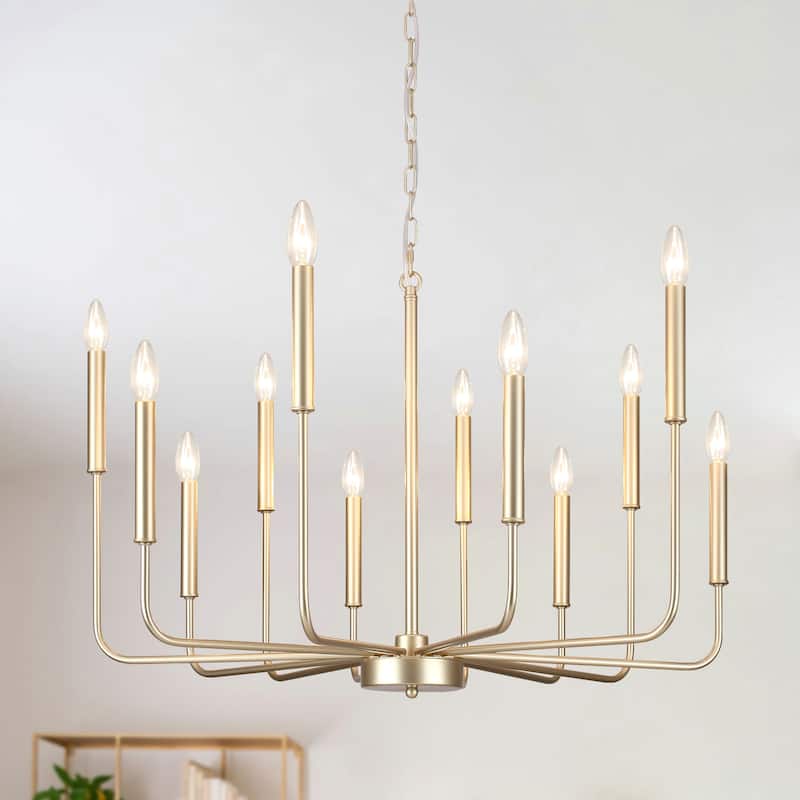 31.29" Wide Farmhouse Chandelier, 12-Light Classic Candle Chandelier for Dining Room Living Room Bedroom Kitchen