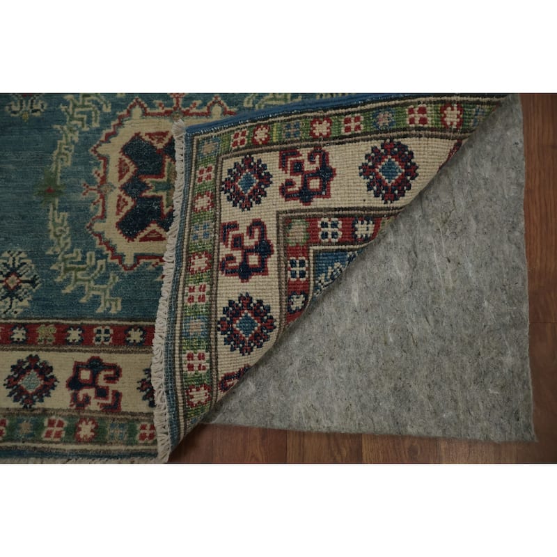 Hand Knotted Oriental 100% Wool Carpet Traditional Geometric Navy Blue & Blues Kazak Runner Rug - 7' 11'' X 2' 8''