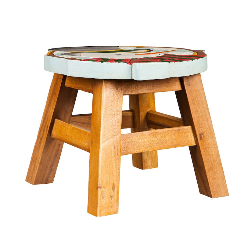 10 in. Hand-Carved Acacia Wood Holiday Footstool