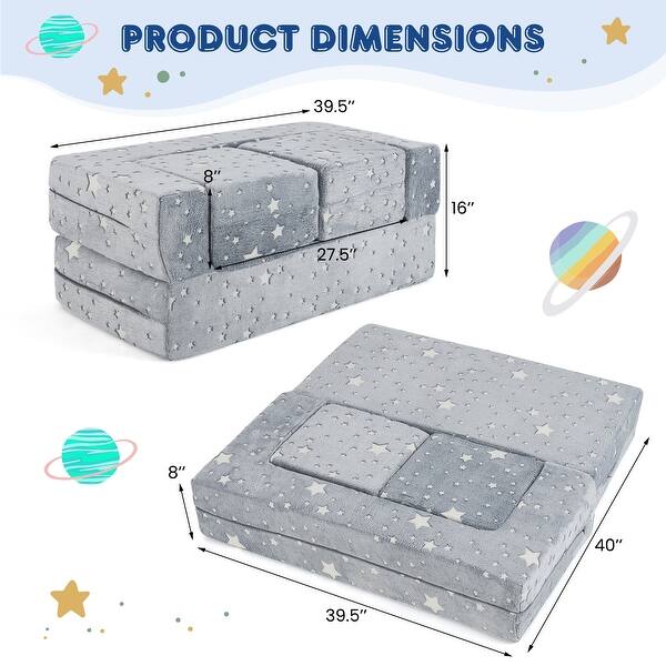 dimension image slide 2 of 3, Two Seater Kids Play Couch with Washable Flannel Cover